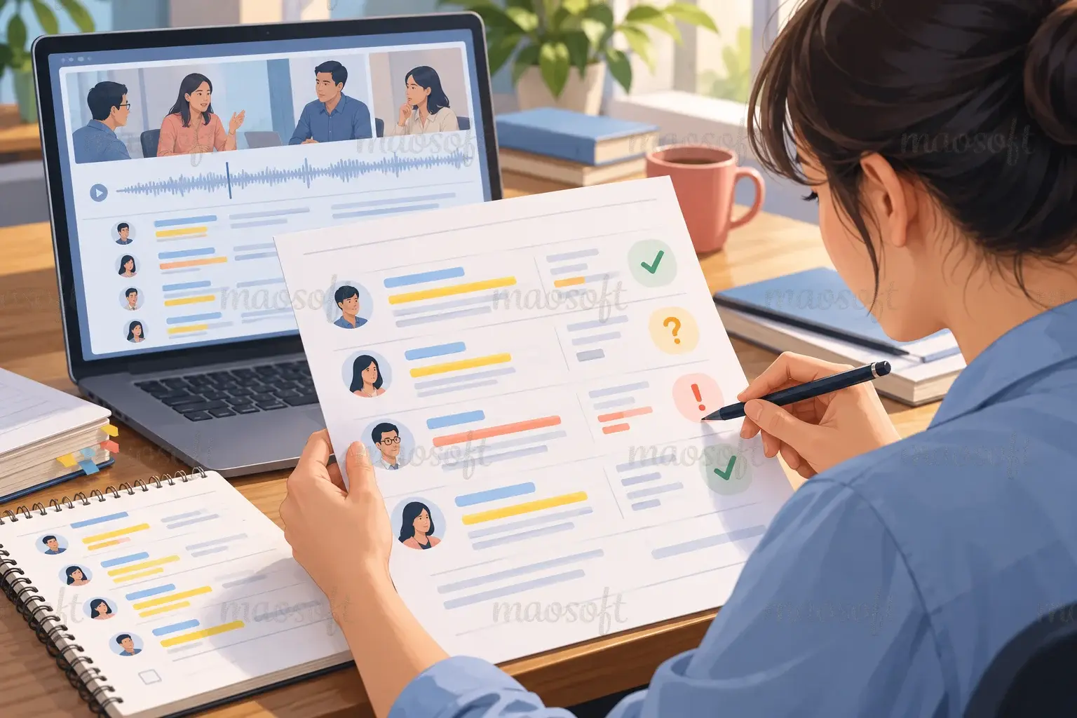 Minh họa: sau cuộc họp: đọc lại bản nháp trước khi gửi
