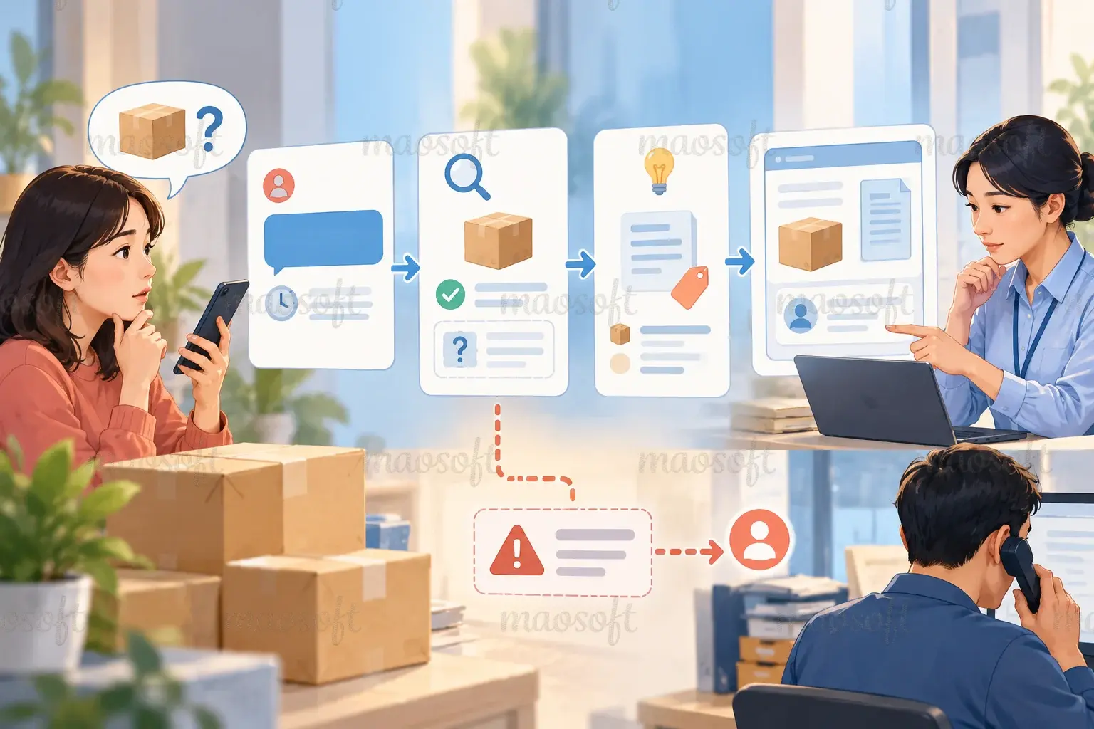 Minh họa: đi theo một yêu cầu từ lúc đến đến lúc có người nhận