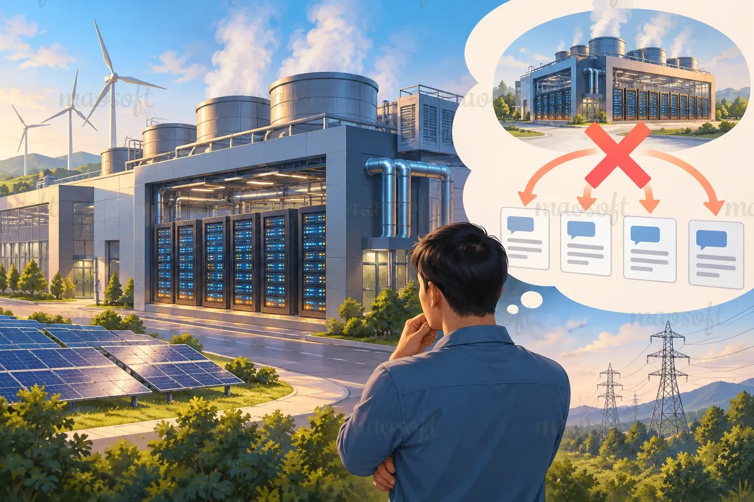 Minh họa: điện năng là bối cảnh của hạ tầng, không phải hóa đơn mỗi câu hỏi